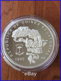 1995 Equatorial Guinea Elephant 5 Oz Silver Proof Coin Rare mintage 555 Only