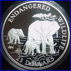 1996 ELEPHANTS Fine Silver Cook Islands $25 Commemorative Silver Proof Coin BU