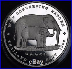 1998 Thailand 200 Baht Y# 399 Silver Proof WWF GEM Proof Coin Elephants RARE