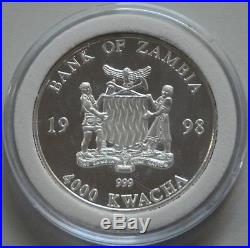 1998 Zambia African Wildlife Elephant. 999 1 oz Silver Coin VERY RARE