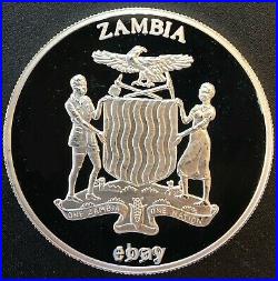 1999 Zambia 5000 Kwacha Proof. 999 Silver Coin Loxodonta Africana ELEPHANT