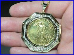 1.50 Ct Round Cut Moissanite Lady Liberty Coin Pendant 14K Yellow Gold Plated