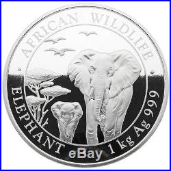 1 Kilo Somalia 2015 African Wildlife Coin Elephant. 9999 Silver Coin