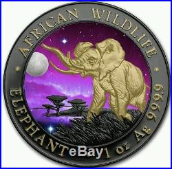 1 OZ Silver Somali Elephant 2016 Ruthenium Gold Gilded N Colorized UNIVERSE COIN