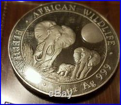 1 ounce silver Somalia elephant. 999 silver coin lot of 5, FREE SHIPPING