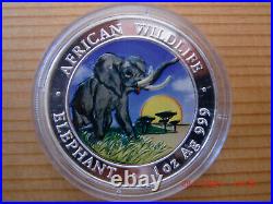 1 oz Silbermünze Somalia Elefant (Elephant) 2009 coloriert