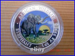 1 oz Silbermünze Somalia Elefant (Elephant) 2009 coloriert