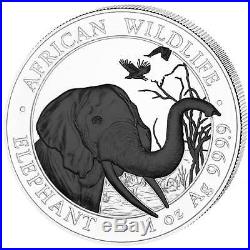 1 oz Somalia Elephant Black & White 2018 African Wildlife Ruthenium Refined