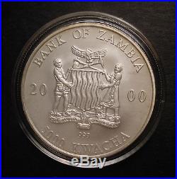 2000 Silver Zambia African Wildlife Elephant 1 oz. 999 Silver 5000 Kwacha Coin
