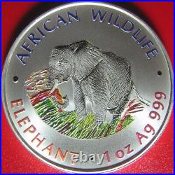 2000 ZAMBIA 5000 KWACHA 1oz SILVER AFRICAN ELEPHANT COLORIZED WILDLIFE RARE COIN