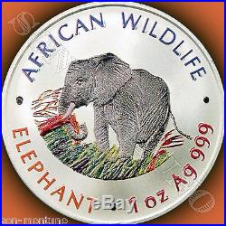2000 ZAMBIA African Wildlife COLORIZED ELEPHANT 1oz Silver BEFORE SOMALIAN COINS