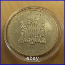 2000 Zambia 5000 Kwacha Elephant 1oz Silver 99.9% Silver Corner + Capsule (Silver)