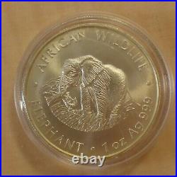 2000 Zambia 5000 Kwacha Elephant 1oz Silver 99.9% Silver Corner + Capsule (Silver)