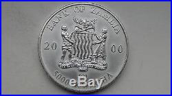 2000 Zambia 5000 Kwacha Elephant Matte Finish silver Uncirculated coin