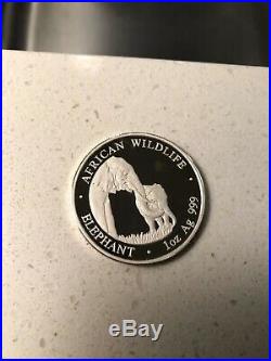 2001 5000 Kwacha Zambia African Wildlife Elephant 1 OZ 999 Silver Proof Coin