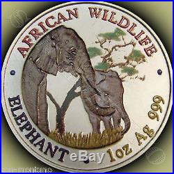 2001 ZAMBIA African Wildlife COLORIZED ELEPHANT 1oz Silver BEFORE SOMALIAN COINS