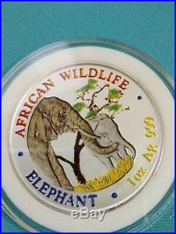 2001 Zambia 1 oz African Wildlife Elephant. 999 Silver colored coin