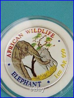2001 Zambia 1 oz African Wildlife Elephant. 999 Silver colored coin