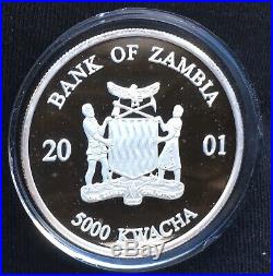 2001 Zambia/Somalia African Wildlife 1 oz Silver Elephant (Proof) in Capsule