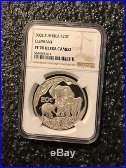 2002 South Africa 20 Cent Elephant 1 OZ Silver Coin NGC PF 70 UC