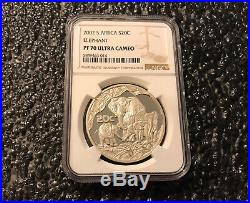 2002 South Africa 20 Cent Elephant 1 OZ Silver Coin NGC PF 70 UC