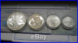 2002 South Africa Wildlife Wildlife Elephant 4 Coin Silver Proof set in OGP