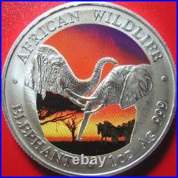 2002 ZAMBIA 5000 KWACHA 1oz SILVER AFRICAN ELEPHANT COLORIZED WILDLIFE RARE COIN