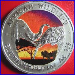 2002 ZAMBIA 5000 KWACHA 1oz SILVER AFRICAN ELEPHANT COLORIZED WILDLIFE RARE COIN