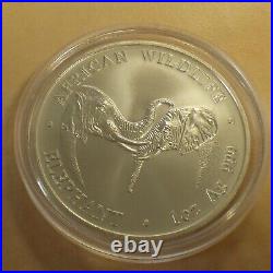 2002 Zambia 5000 Kwacha Elephant 1oz Silver 99.9% Silver Corner + Capsule (Silver)