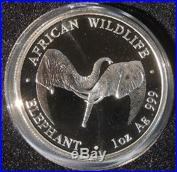 2002 Zambia/Somalia African Wildlife 1 oz Silver Elephant (Proof) in Capsule