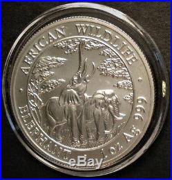 2003 Silver Zambia African Wildlife Elephant 1 oz. 999 Silver 5000 Kwacha Coin