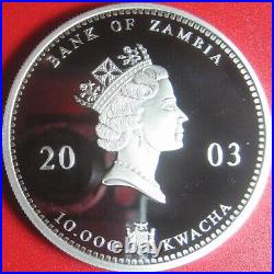 2003 ZAMBIA 10000 KWACHA 2 oz SILVER PROOF ELEPHANT AFRICAN WILDLIFE RARE COIN