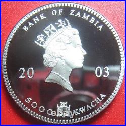 2003 ZAMBIA 5000 KWACHA 1 oz SILVER PROOF ELEPHANT AFRICAN WILDLIFE RARE COIN