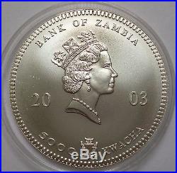 2003 Zambia 5000 Kwacha ELEPHANTS Silver 1 oz Coin