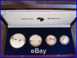 2003 Zambia proof set of 4 coins 2 1 1/2 1/4 oz silver African Wildlife elephant