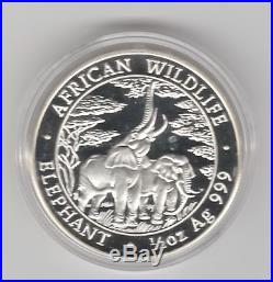 2003 Zambia proof set of 4 coins 2 1 1/2 1/4 oz silver African Wildlife elephant