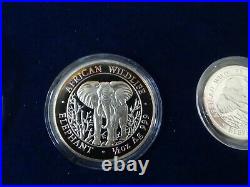 2004 African Wildlife Somalia Elephant Prestige set 4 silver coins 3.75 oz