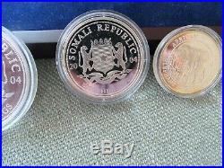2004 African Wildlife Somalia Elephant set 3.75 ounce silver 4 coins