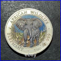 2004 SOMALIA 1000 SHILLINGS 1oz SILVER ELEPHANT COLORIZED AFRICAN WILDLIFE COIN