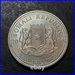 2004 SOMALIA 1000 SHILLINGS 1oz SILVER ELEPHANT COLORIZED AFRICAN WILDLIFE COIN