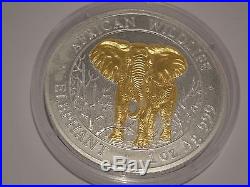 2004 Somalia Elephant 1 Oz Silver Coin + 24 Gold Plated 1000 Shilling