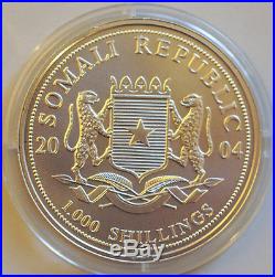2004 Somalia African Wildlife ELEPHANT. 999 Silver Coin