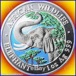 2005 SOMALIA African Wildlife COLORIZED ELEPHANT Silver Coin HARD DATE TO FIND