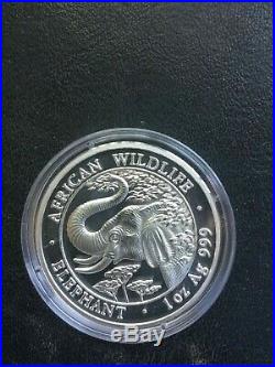 2005 Somalia African Wildlife 1000 Shillings Elephant 1oz Silver Coin KEY DATE