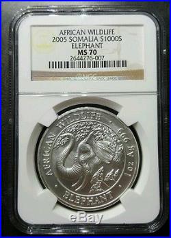 2005 Somalia elephant NGC MS70 Silver 1oz Very low mintage! Key date! Top Pop