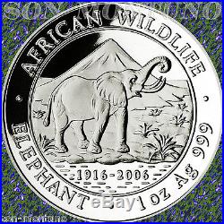 2006 SOMALIA African Wildlife ELEPHANT 1 Troy Oz. 999 Silver BU Coin in Capsule