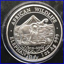 2006 Somalia African Wildlife 1 oz Silver Elephant Coin (BU) in Capsule