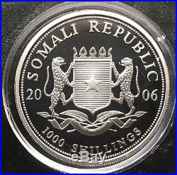 2006 Somalia African Wildlife 1 oz Silver Elephant Coin (BU) in Capsule