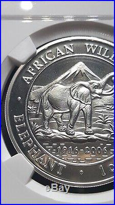 2006 Somalia elephant 1oz silver NGC MS70 Perfect coin No Spots African Wildlife