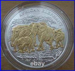 2007 Rwanda African Elephant 3 Oz Silver Gold Gilded Gemstone Diamond Eye